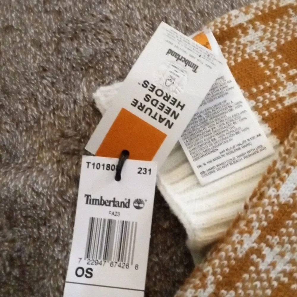 Timberland NWT buffalo plaid scarf brown and cream